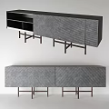 Modern Console Table Design With Herringbone Texture Metal Legs And Storage Cabinets 3d model