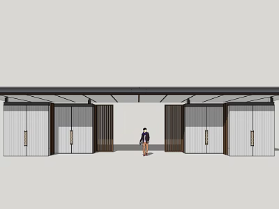 Modern Entrance Gate With Symmetric Glass Doors And Metal Frame Design 3d model