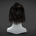 Woman 3D Head Model With Dark Braided Bun Hair Side Profile View