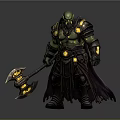 Muscular Green Orc Warrior In Black Armor With Glowing Axe
