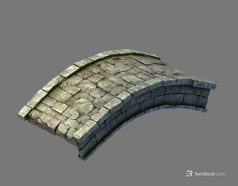 Vintage Stone Arch Bridge Constructed With Weathered Stone Bricks And Curved Structure 3d model 