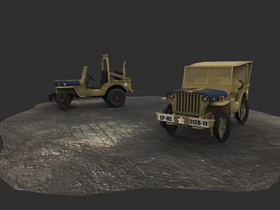 Vintage Military Jeeps In Khaki Color With Star Logos And License Plates 3d model