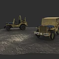 Vintage Military Jeeps In Khaki Color With Star Logos And License Plates