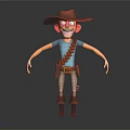 Cartoon Cowboy Character With Brown Hat Blue T Shirt And Bullet Belt