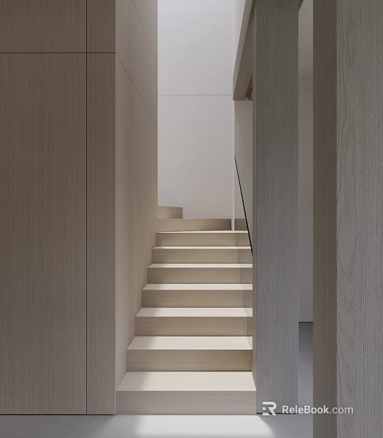 Modern Minimalist Staircase Design With White Steps And Metal Handrail In Interior 3d model 