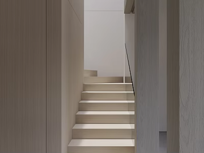 Modern Minimalist Staircase Design With White Steps And Metal Handrail In Interior 3d model