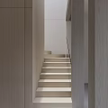 Modern Minimalist Staircase Design With White Steps And Metal Handrail In Interior