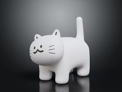 White Cat Shaped Figure With Simple Facial Features Black Whiskers Mouth And Smooth Surface 3d model