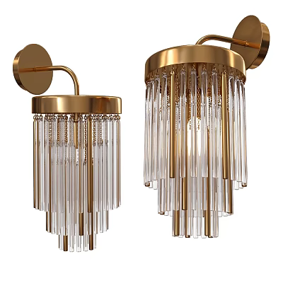 Elegant Modern Wall Lamps With Golden Metal Frame And Transparent Glass Pendants 3d model