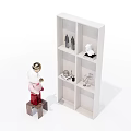 White Bookcase With Decorative Small Figurines Plant And Candle Holder Near Doll Holding Gold Balloon