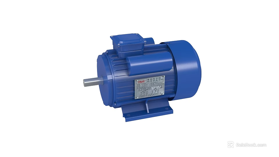 Industrial Electric Motor with Blue Casing and Label for Machinery Applications 3d model 