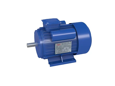 Industrial Electric Motor with Blue Casing and Label for Machinery Applications 3d model