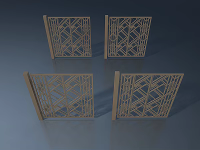 Wooden Swing Doors With Intricate Geometric Pattern Design And Decorative Panels 3d model