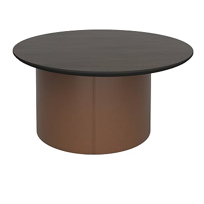 Round Modern Coffee Table With Dark Tabletop And Brown Cylindrical Base 3d model