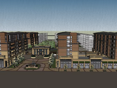 Multi Story Residential Commercial Complex With Central Courtyard Plaza And Greenery Design 3d model