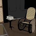 Elegant Beige Black Rocking Chair with Wicker Design Blanket Small Table and Wooden Floor
