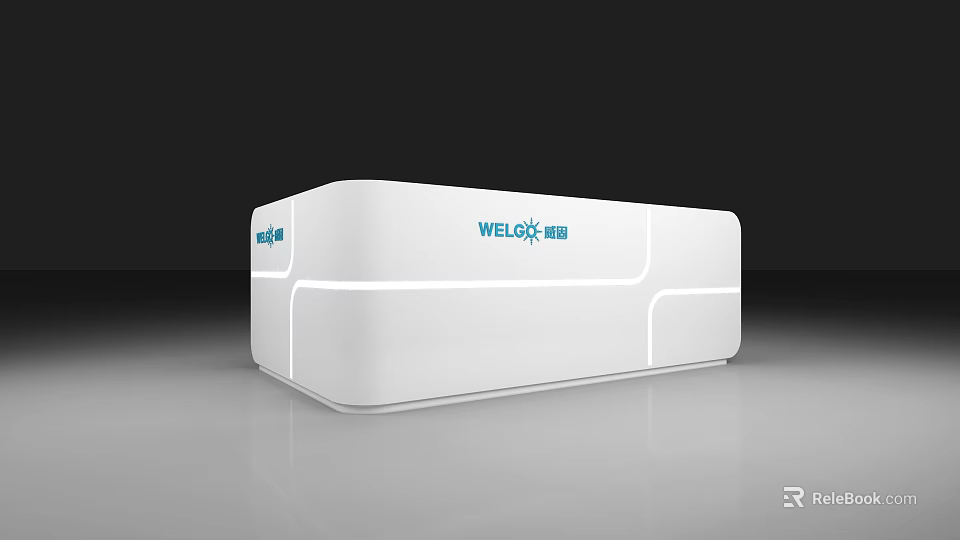 Modern White Reception Desk With WELLOK Branding And Sleek Design Elements 3d model