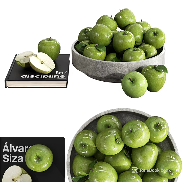 Fresh Green Apples in a Gray Bowl for Healthy Fruit Snack Ideas 3d model 
