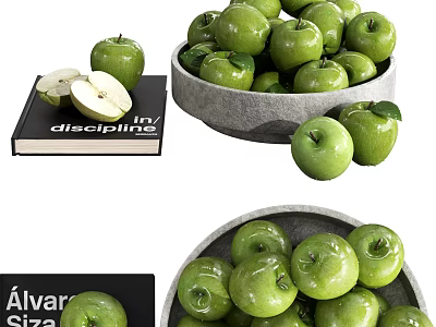 Fresh Green Apples in a Gray Bowl for Healthy Fruit Snack Ideas 3d model