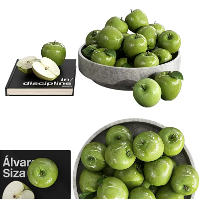 Fresh Green Apples in a Gray Bowl for Healthy Fruit Snack Ideas 3d model