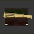 Brass Telescope With Black Leather Wrap In Wooden Box And Gold Metal Decorations