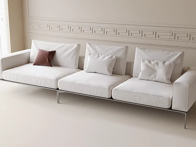 Modern Light Colored Sectional Sofa With Decorative Wall And Soft Cushions 3d model