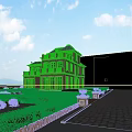 European Style Red Brick Detached Villa With Well Trimmed Shrubs And Stone Pathway