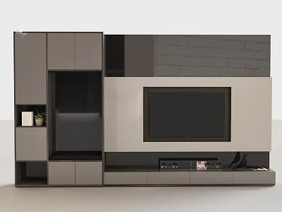 Modern TV Wall Unit With Gray Cabinets Built in TV and Open Storage Shelves 3d model