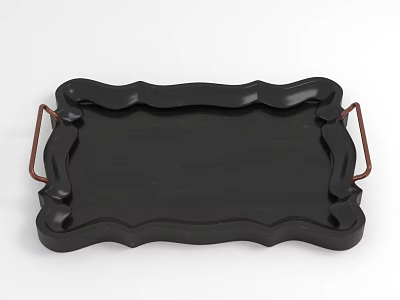 Elegant Black Decorative Tray With Scalloped Edges And Brass Handles 3d model