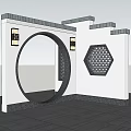 Chinese Garden Wall Design With Circular Arch Hexagonal Lattice And Traditional Lanterns