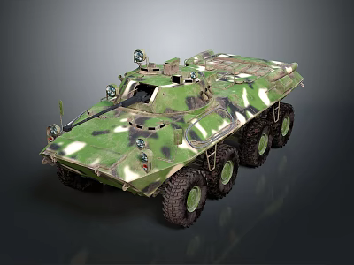 Military Armored Vehicle With Camouflage Pattern Six Wheels And Roof Equipment 3d model