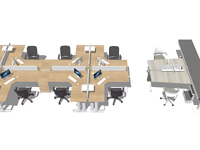 Modern Office Desk Layout With Workstations Computers And Ergonomic Chairs 3d model