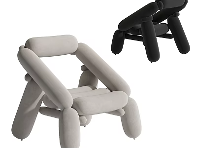 Modern Leisure Chair With Rounded Armrests Plush Cushions Beige And Black 3d model