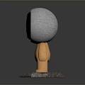 3D Statue Figure With Circular Black Head Silver Frame Orange Textured Body Gray Stone Base