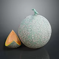 Fresh Whole Cantaloupe With Cracked Texture And Sliced Piece Showing Orange Flesh And Green Rind