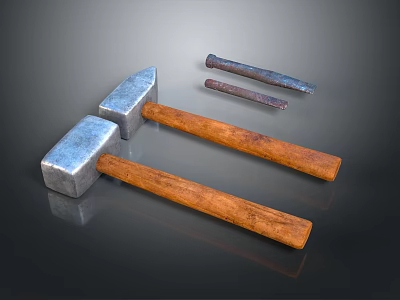 Hardware Tools Including Hammers With Metal Heads And Wooden Handles And Different Sizes Crowbars 3d model