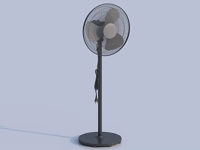 Black Pedestal Air Cooler Fan With Metal Mesh Cover And Grey Blades 3d model