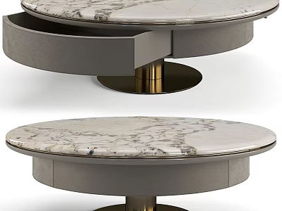 Modern Marble Top Coffee Table With Gray Frame Drawer And Brass Legs 3d model
