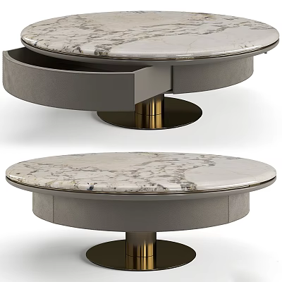 Modern Marble Top Coffee Table With Gray Frame Drawer And Brass Legs 3d model