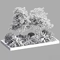 Rectangular Planter Box With Mixed Trees Bushes Ferns And White Flowers 3d model