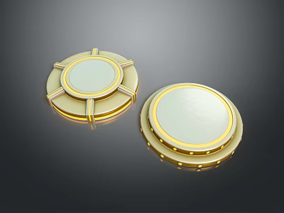 Natural Scenic Landscape With Golden Round Shiny Metal Decorative Elements Under Clear Sky 3d model