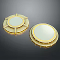Natural Scenic Landscape With Golden Round Shiny Metal Decorative Elements Under Clear Sky