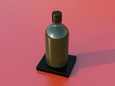 Shiny Green Daily Necessity Bottle on Black Square Base with Pink Background 3d model
