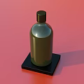 Shiny Green Daily Necessity Bottle on Black Square Base with Pink Background