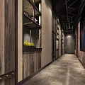 Modern Industrial Restaurant Interior With Green Plant Wall Hanging Lights And Dining Tables