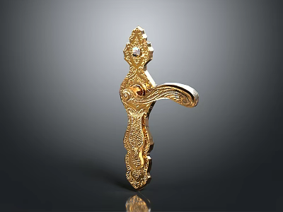 High Quality Golden Carved Door Handle Hardware with Ornate Design Details 3d model