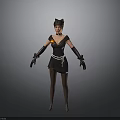 A Woman In Black Dress With Cat Ears Long Gloves And White Belt