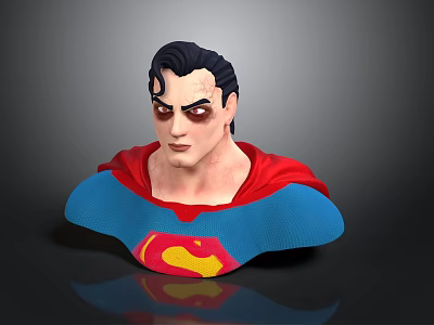 Superman 3D Sculpture Bust With Red Cape Blue Chest And Yellow Red Logo 3d model