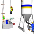 Road Infrastructure Construction Site With Workers Using Tools And Concrete Silo 3d model