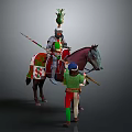 Medieval Knight in Decorative Armor Riding Horse with Squire Holding Lance